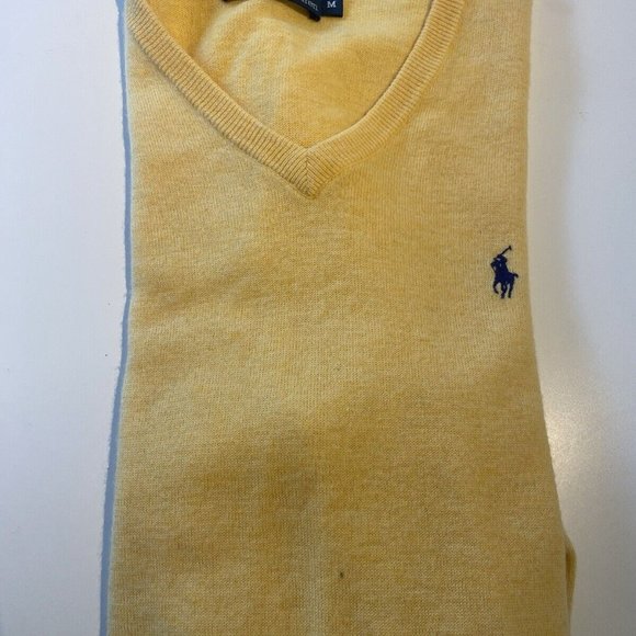 Polo Ralph Lauren 100% Merino Wool Jumper V-Neck Sweater Yellow Medium - Picture 13 of 14